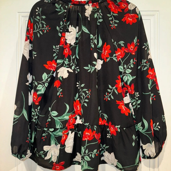 Old Navy Black Floral Ruffled Georgette Swing Blouse sz Lg - Picture 3 of 10